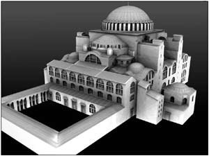 The reconstruction of St. Sophia, Constantinople, is from www.byzantium1200.com